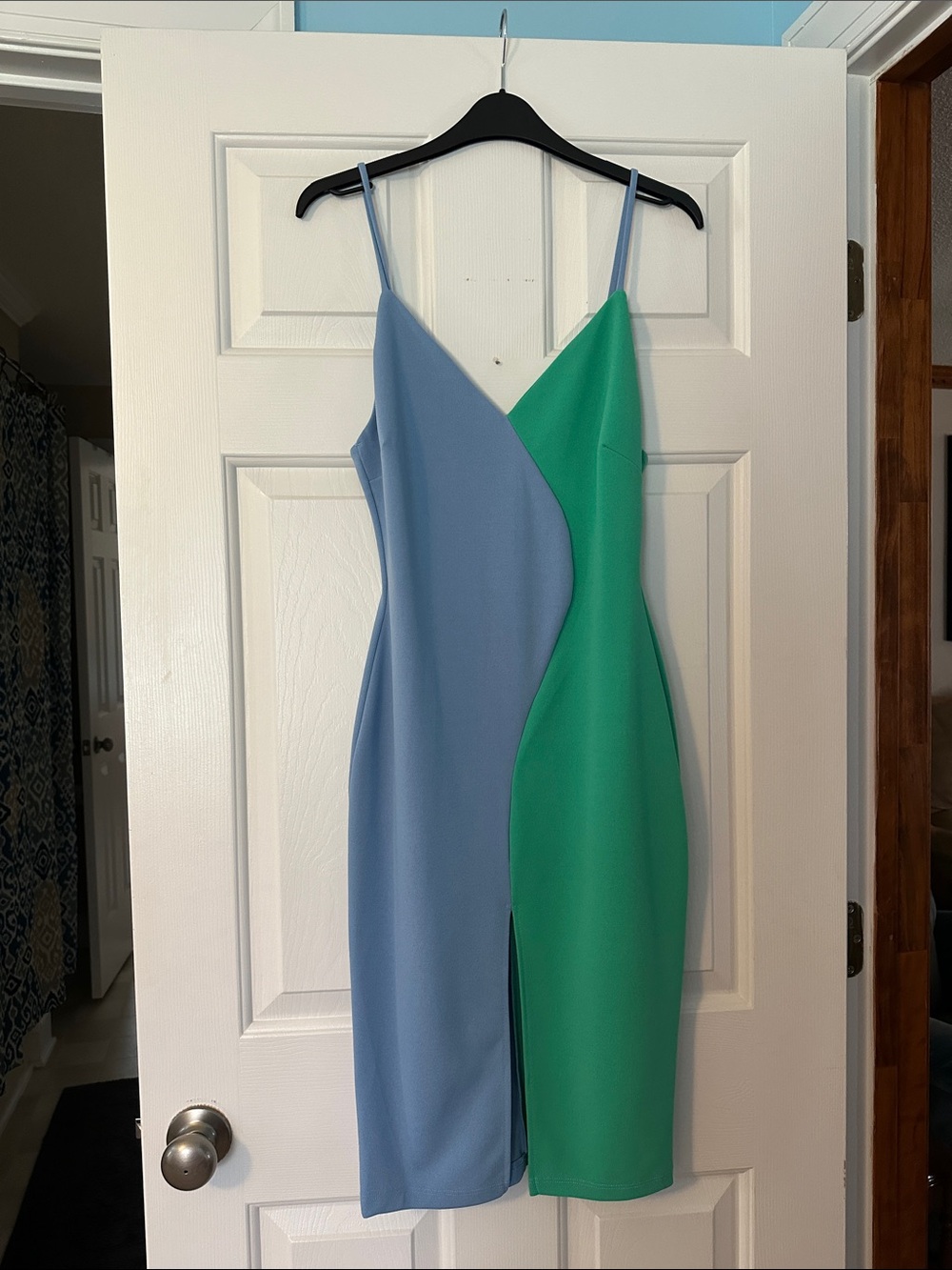 Karlie Two-Tone Blue and Green Midi Slip Dress